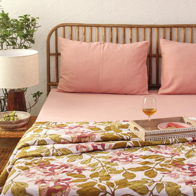 Shobhanjan Pink Bedsheet & 2 Pillow Covers | Single Size | 60 x 90 inches