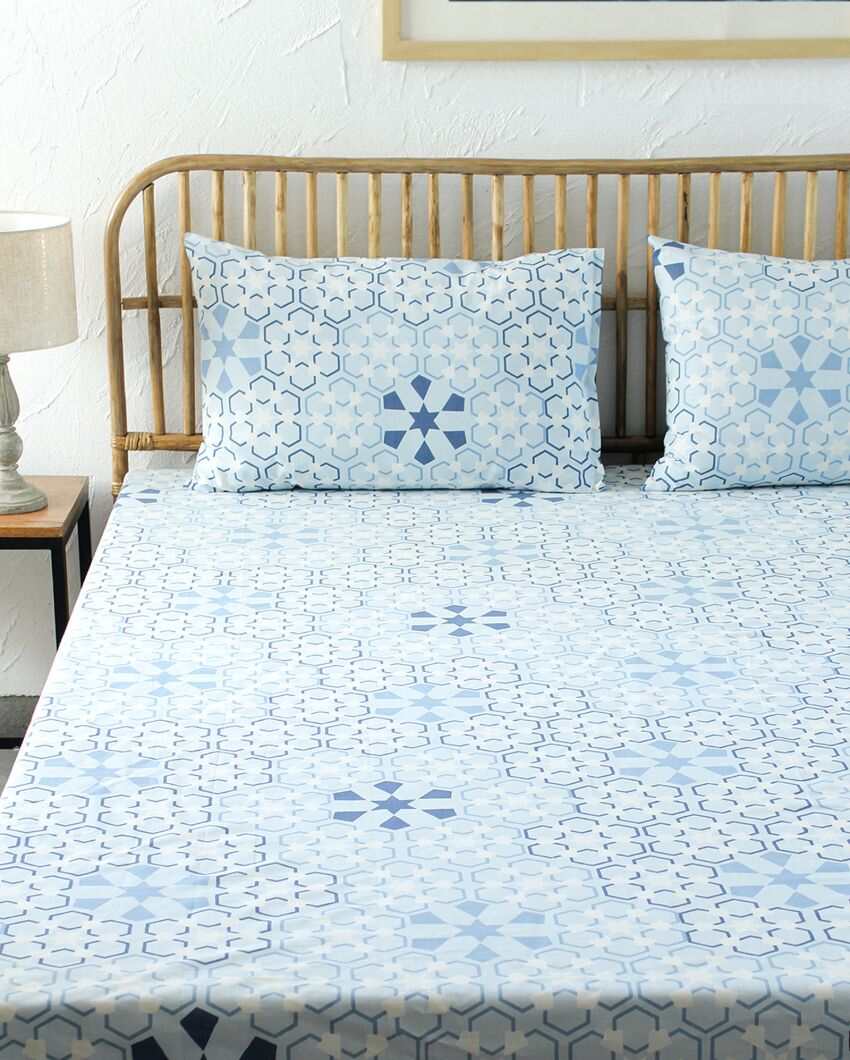 The Wily Kaleidoscope Blue Cotton Double Bed Sheet Set | 90 x 100