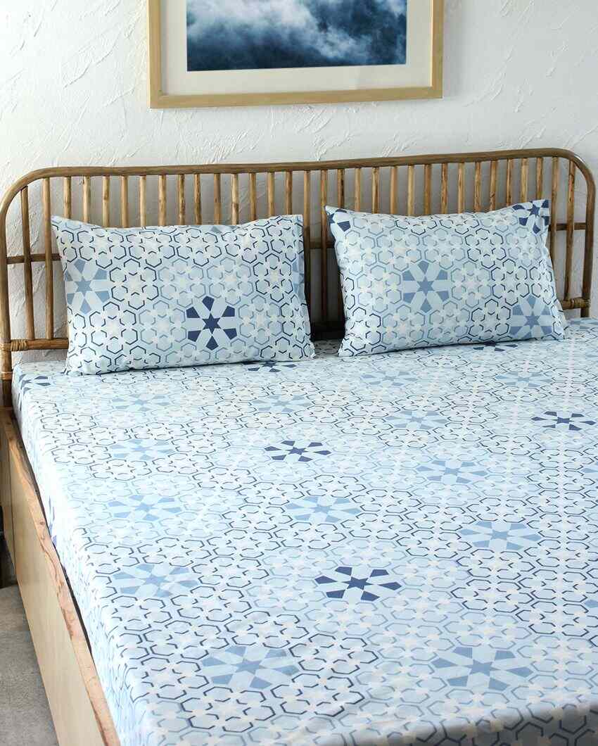 The Wily Kaleidoscope Blue Cotton Double Bed Sheet Set | 90 x 100