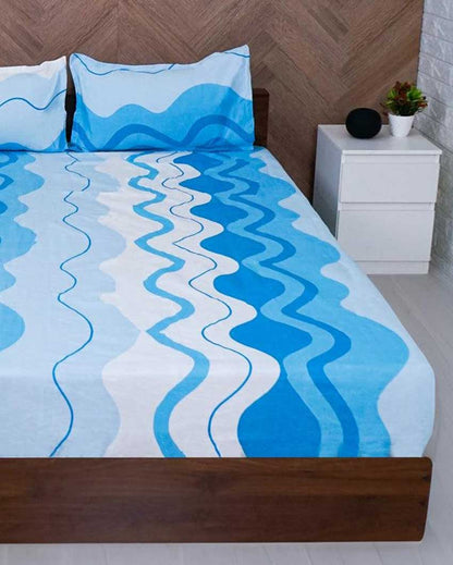 Modern Blue Wave Polycotton Bedsheet | Pack of 3