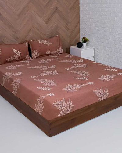 Elegant Brown Leaf Polycotton Bedsheet | Pack of 3