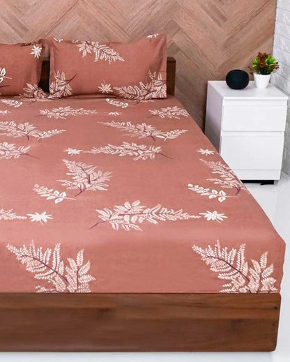 Elegant Brown Leaf Polycotton Bedsheet | Pack of 3