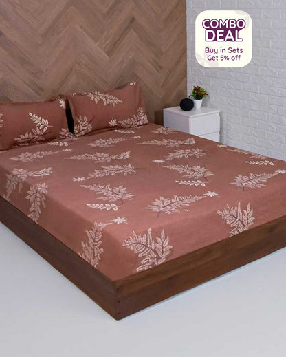 Elegant Brown Leaf Polycotton Bedsheet | Pack of 3