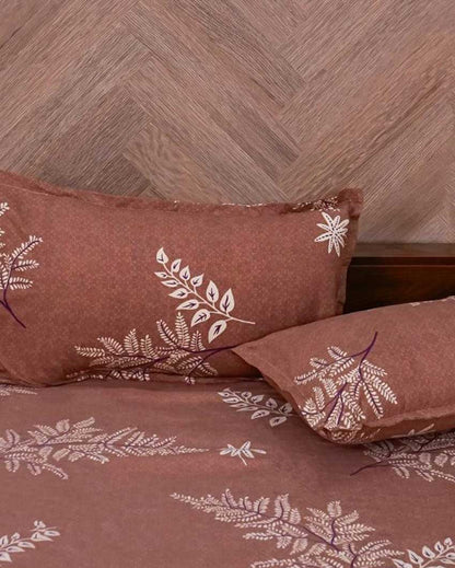 Elegant Brown Leaf Polycotton Bedsheet | Pack of 3