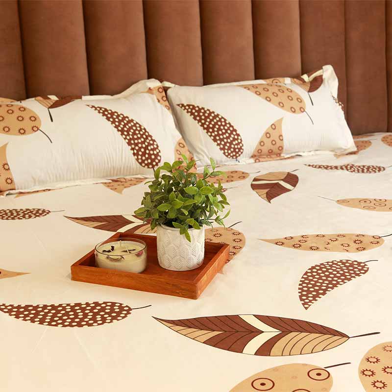 Leaves Microfiber Bed Sheet With 2 Pillow Cover Default Title