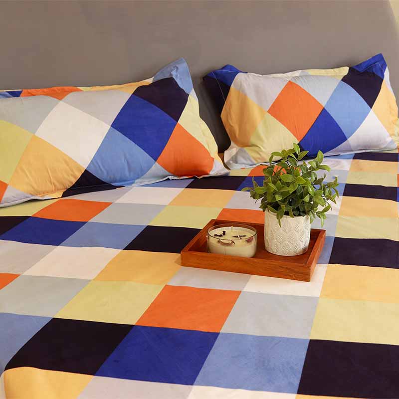 Multicolor Microfiber Bed Sheet With 2 Pillow Cover Default Title