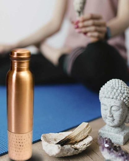 Round Half Hammered Design Pure Copper Water Bottle | 1L | 3 x 11 inches