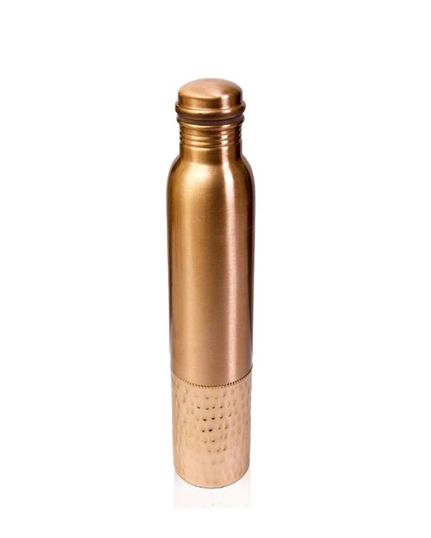 Round Half Hammered Design Pure Copper Water Bottle | 1L | 3 x 11 inches