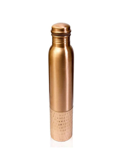 Round Half Hammered Design Pure Copper Water Bottle | 1L | 3 x 11 inches