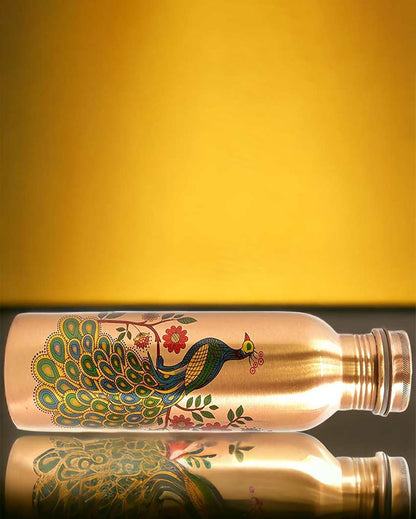 Traditional Peacock Design For Daily Hydration Pure Copper Water Bottle | 1L | 3 x 11 inches