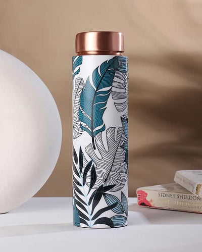 Meenakari Leaf Design For Traditional Hydration Pure Copper Water Bottle | 750 ML | 3 x 11 inches