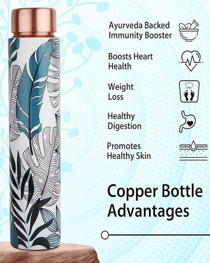 Meenakari Leaf Design For Traditional Hydration Pure Copper Water Bottle | 750 ML | 3 x 11 inches