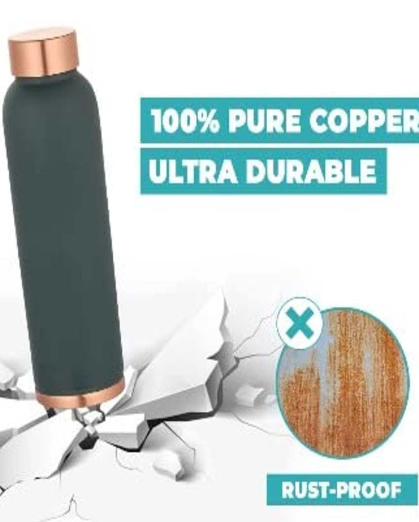 Classic Matte Finish For Stylish Hydration Pure Copper Water Bottle | 1L | 3 x 10 inches