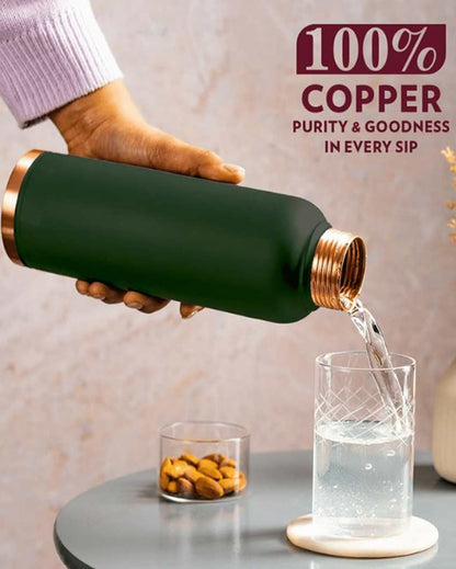 Classic Matte Finish For Stylish Hydration Pure Copper Water Bottle | 1L | 3 x 10 inches