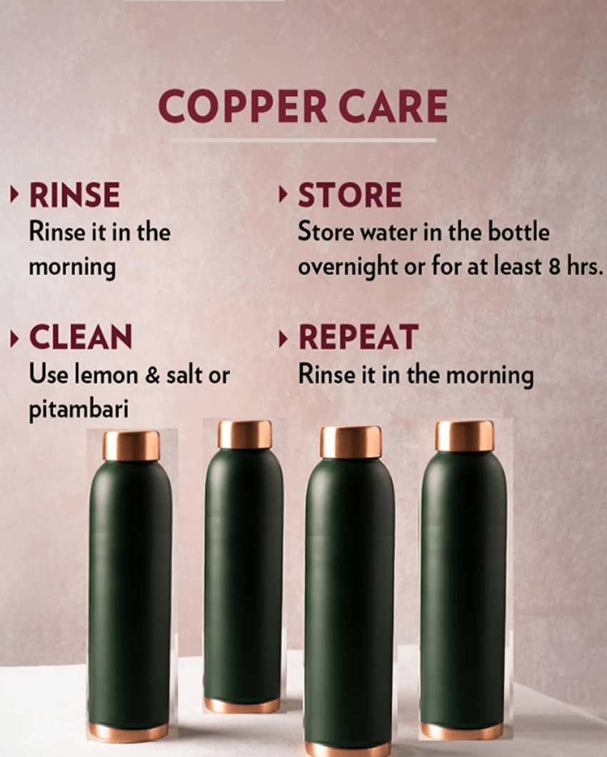 Classic Matte Finish For Stylish Hydration Pure Copper Water Bottle | 1L | 3 x 10 inches