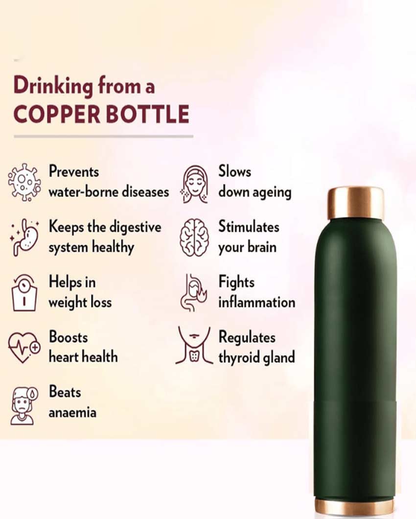 Classic Matte Finish For Stylish Hydration Pure Copper Water Bottle | 1L | 3 x 10 inches