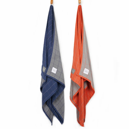 Banana Double Cloth Bath Towel | Set of 2 French Blue & Rustic Orange