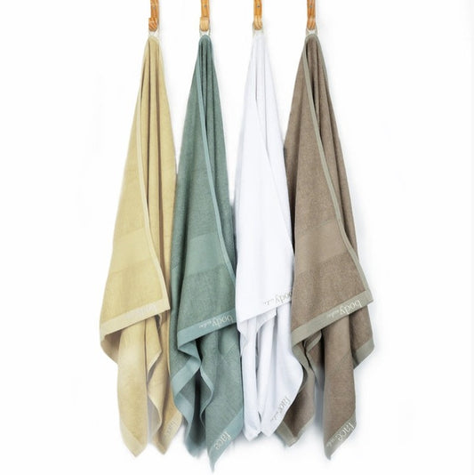 Bamboo Terry Bath Towel | Set of 4 Macaroon Yellow |  Sage Green |  White & Sierra Taupe