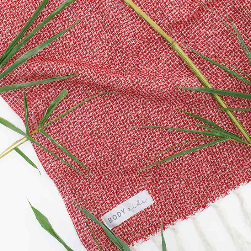 Bamboo Waffle Bath Towel | Set of 2 Charcoal & Scarlet Red