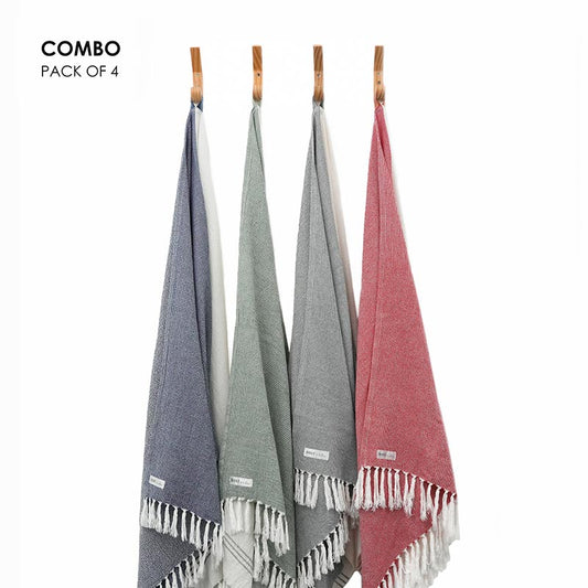Bamboo Waffle Bath Towel | Set of 4 Charcoal |  Scarlet Red |  Sage Green & Denim Blue