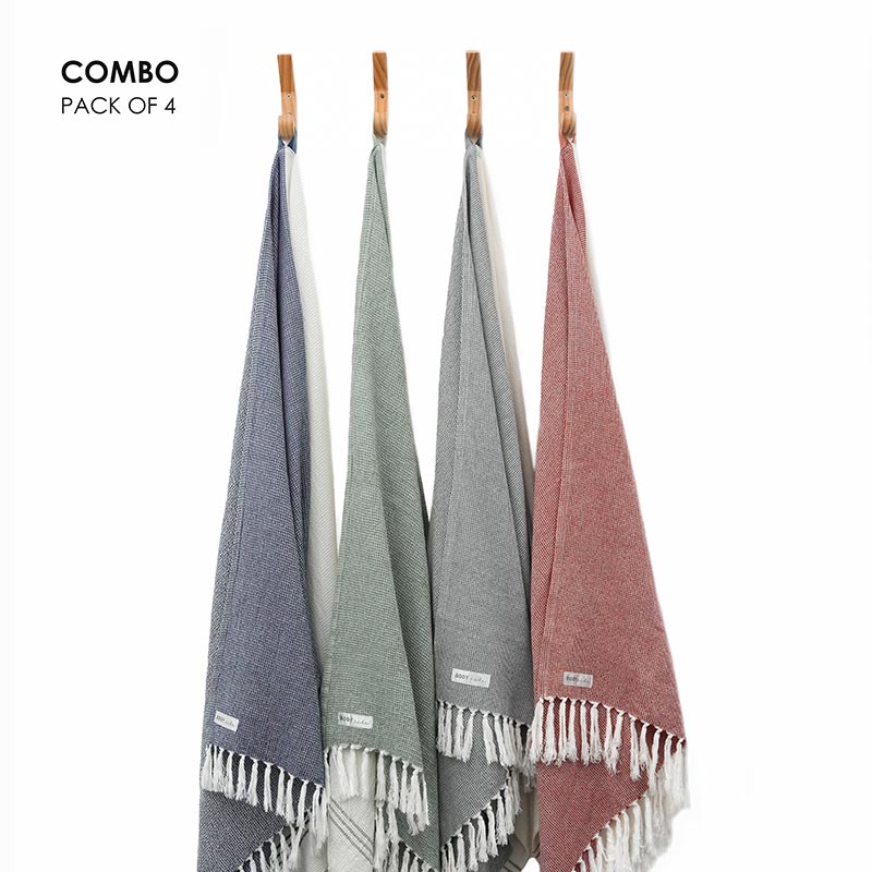 Bamboo Waffle Bath Towel | Set of 4 Charcoal |  Teracotta |  Sage Green & Denim Blue
