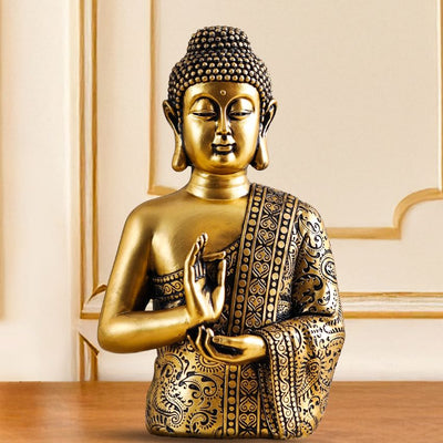 Tranquil Serene Gold Buddha Statue Home Decor | 6 x 10 inches
