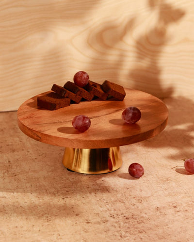 Rustic Brown & Golden Shade Wooden Cake Holder | 10 x 5 inches