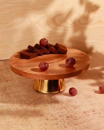 Rustic Brown & Golden Shade Wooden Cake Holder | 10 x 5 inches