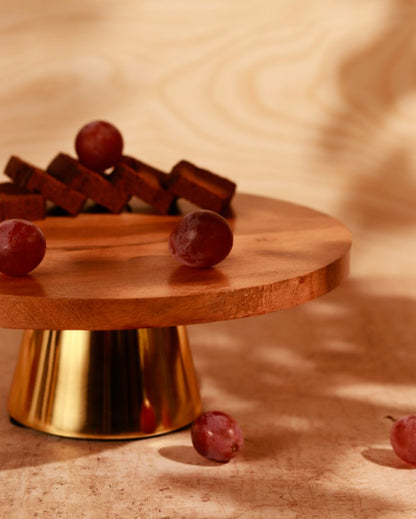 Rustic Brown & Golden Shade Wooden Cake Holder | 10 x 5 inches