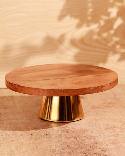 Rustic Brown & Golden Shade Wooden Cake Holder | 10 x 5 inches