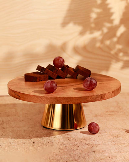 Rustic Brown & Golden Shade Wooden Cake Holder | 10 x 5 inches