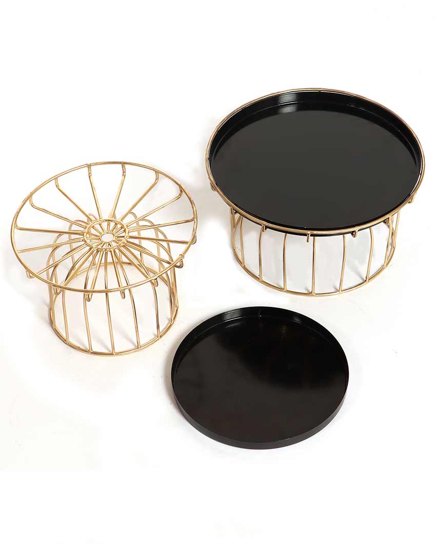 Black & Gold Metal Cake Platters | Set of 2