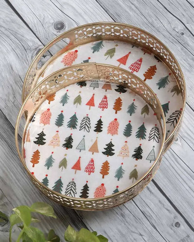 Christmas Tree Metal Trays | Set of 2