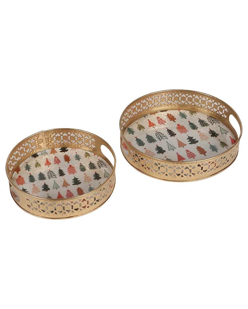 Christmas Tree Metal Trays | Set of 2