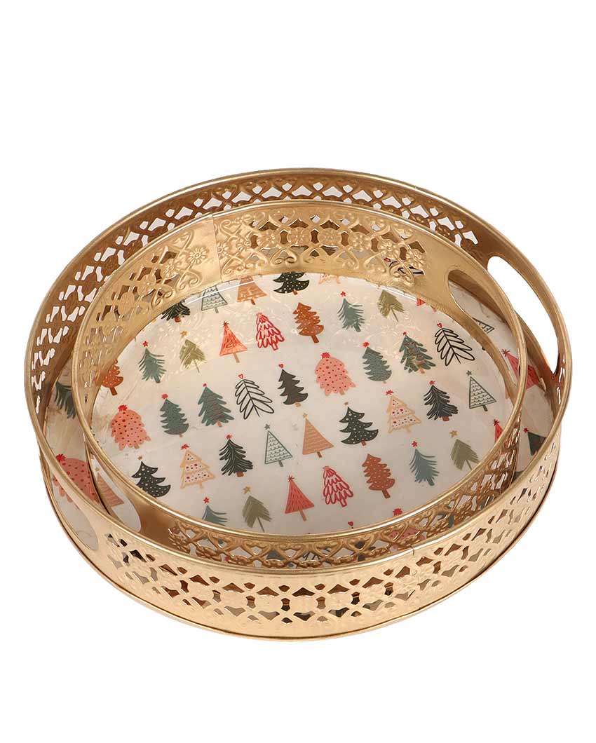 Christmas Tree Metal Trays | Set of 2