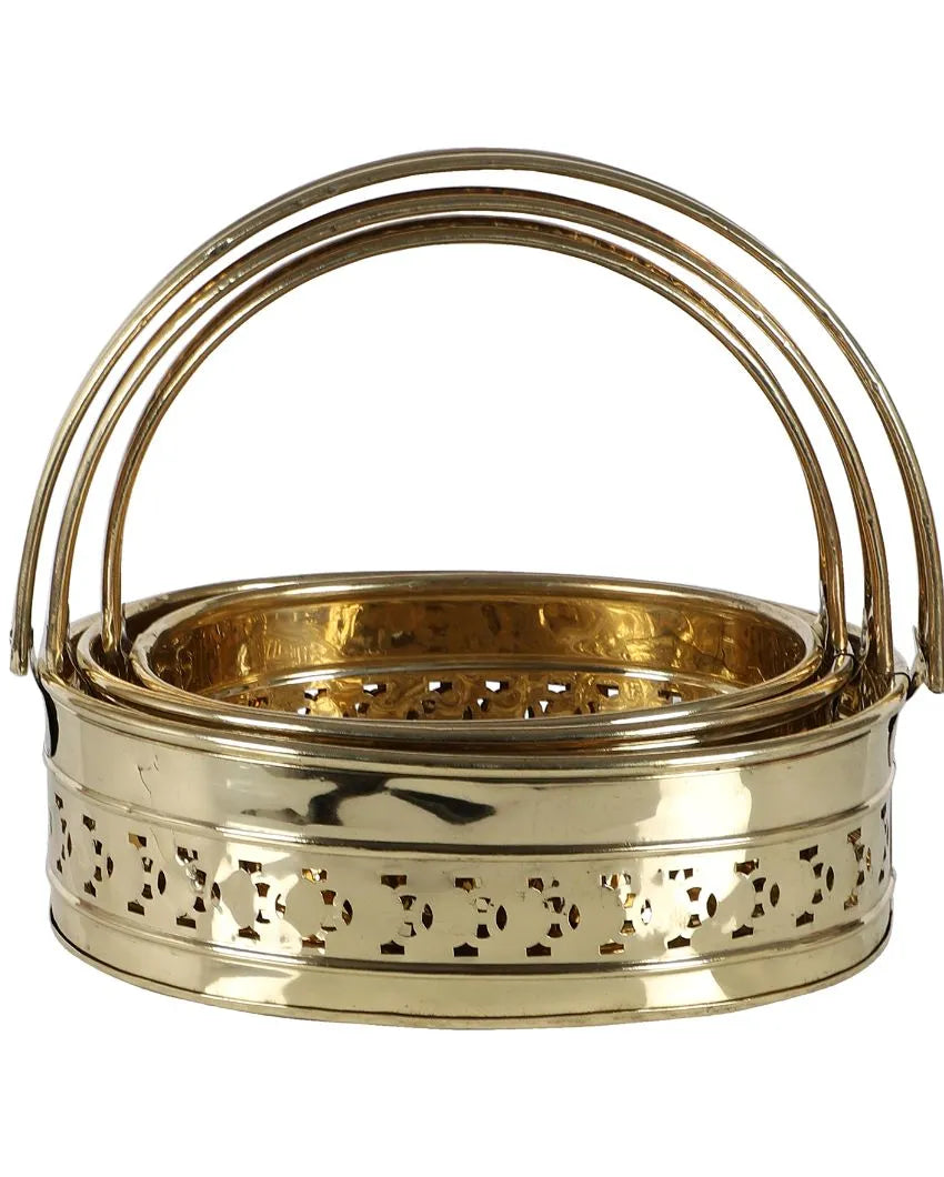 Oval Pooja Gifting Brass Basket | Set Of 3