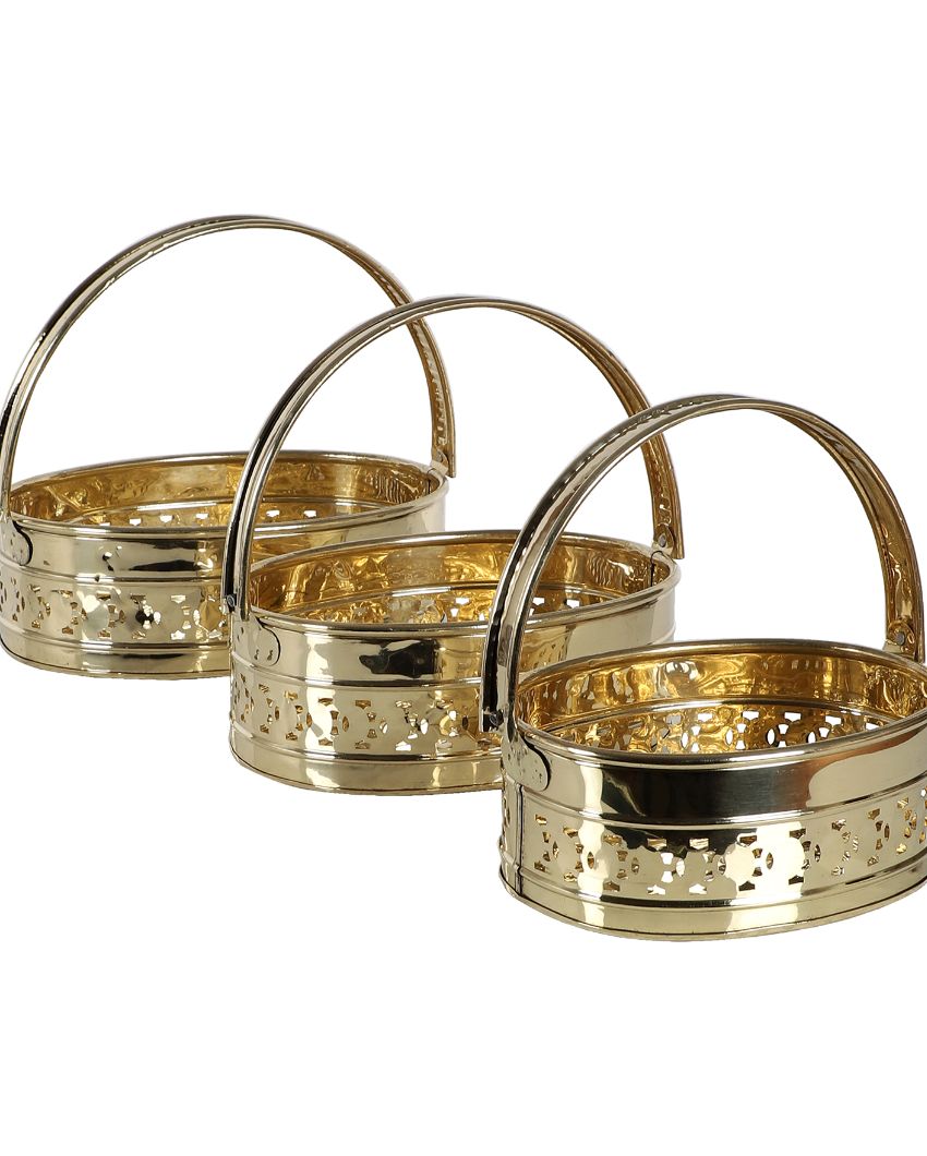 Oval Pooja Gifting Brass Basket | Set Of 3