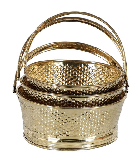 Oval Pooja Gifting Brass Basket | Set Of 3