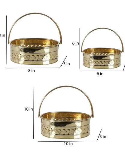 Oval Pooja Gifting Brass Basket | Set Of 3