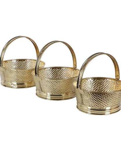 Round Hammered Brass Sheet Gifting Basket | Set Of 3