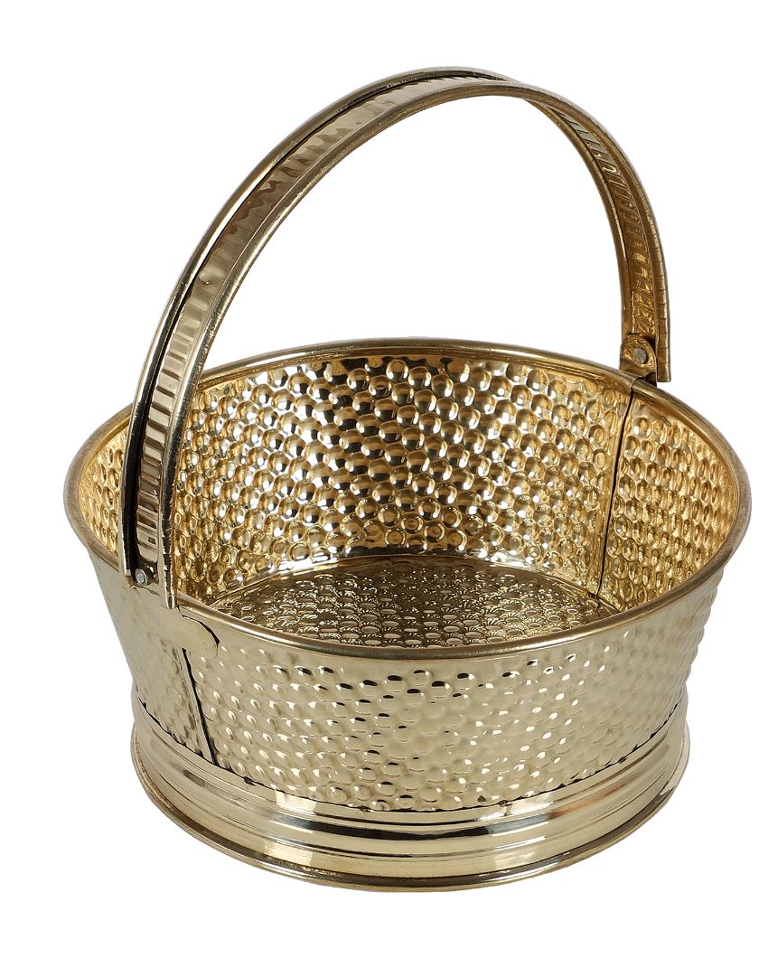 Round Hammered Brass Sheet Gifting Basket | Set Of 3