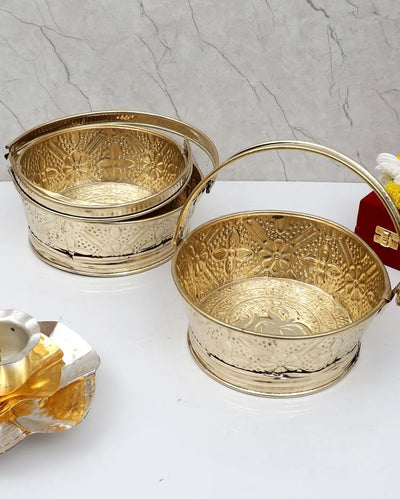 Round Om Brass Sheet Gifting Basket | Set Of 3