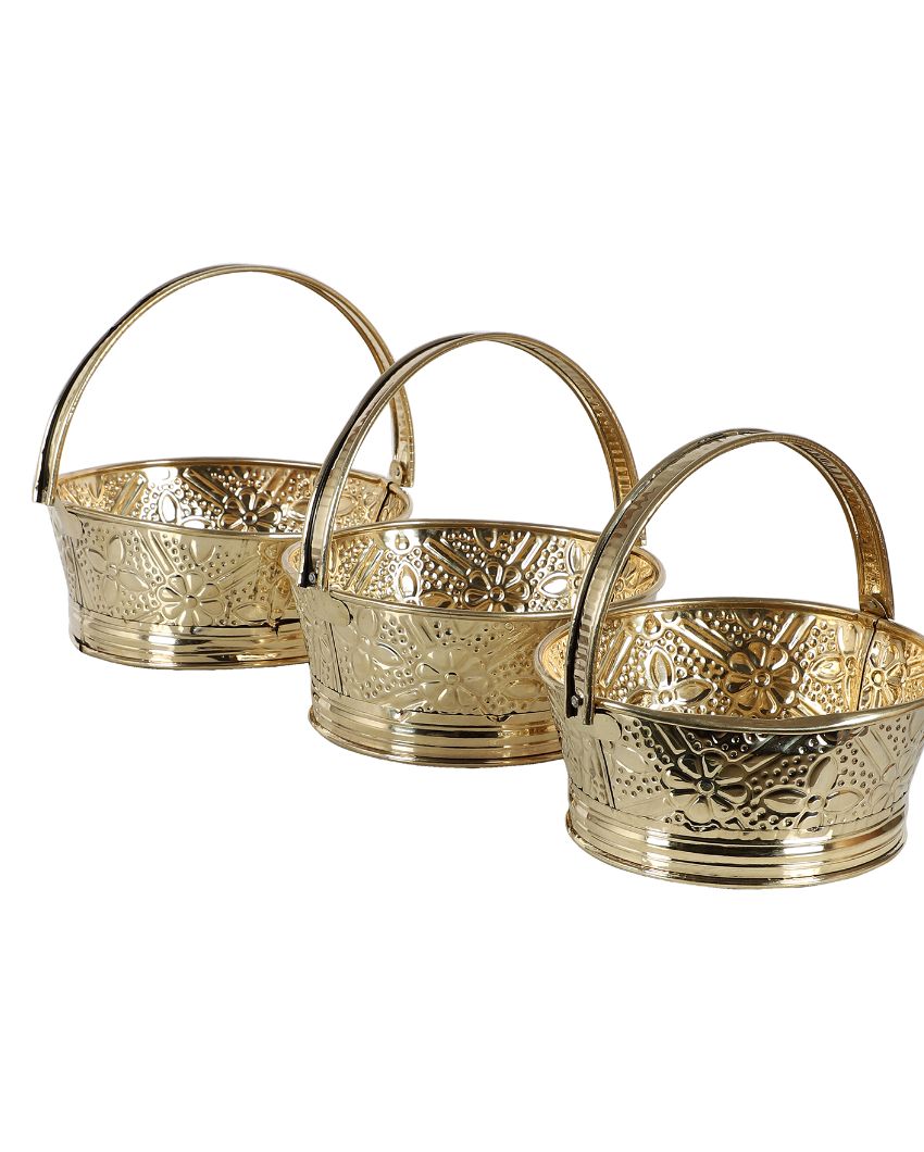 Round Om Brass Sheet Gifting Basket | Set Of 3