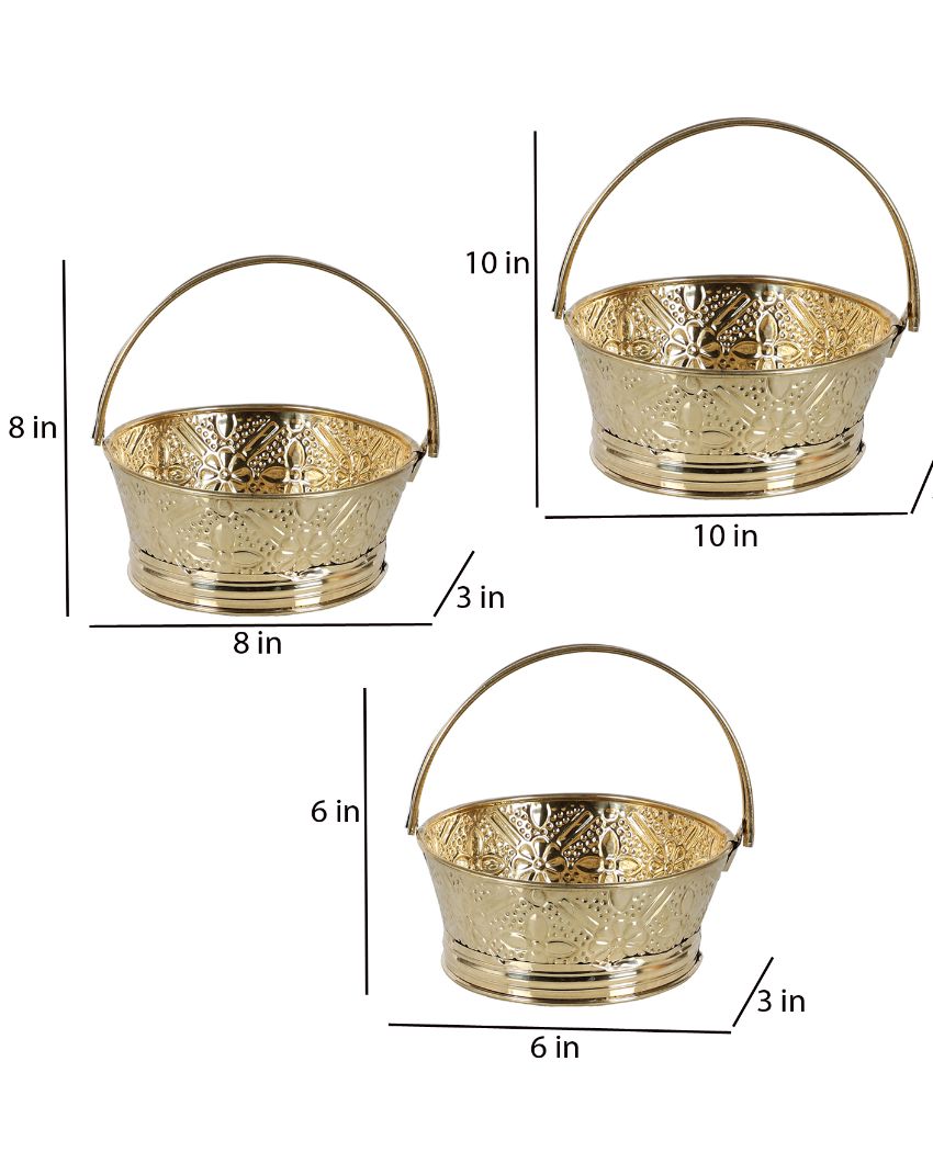 Round Om Brass Sheet Gifting Basket | Set Of 3
