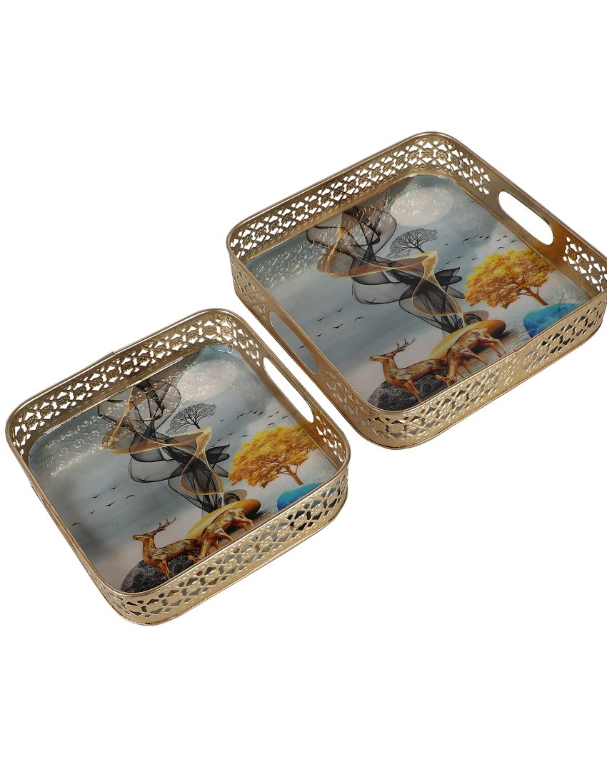 Square Gold Deer Tray | Set Of 2