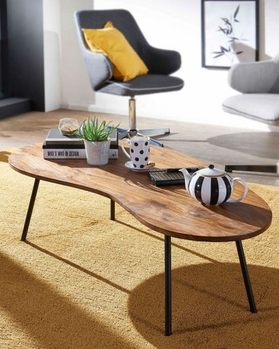 Bean Sheesham Wood And Metal Legs Coffee Table