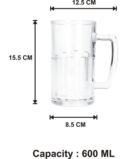 Thick Clear Glass Beer Mugs | 600ml | Set of 2