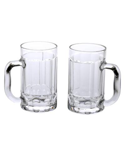 Modern Clear Glass Beer Mugs | 400ml | Set of 2