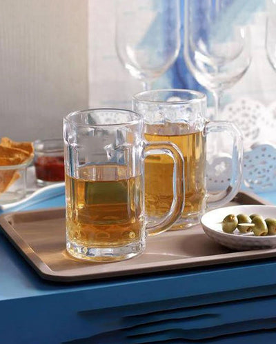 Styled Glass Clear Handled Beer Mug  | 370ml |  Set of 2  |  3 x 5 inches