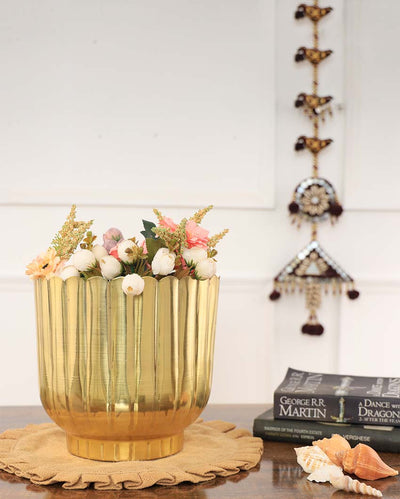 Eye-catchy Coral Gold Metal Planter | Plant not included